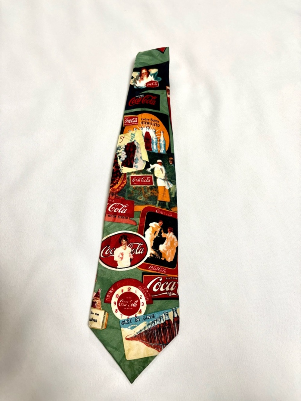 Coca Cola Green Tie with Red and Cream Retro Logo Panels